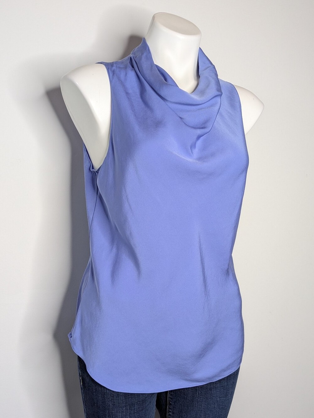 Theory Periwinkle Blue Sleeveless Slouch Neck Silk Blouse L - Picture 2 of 5